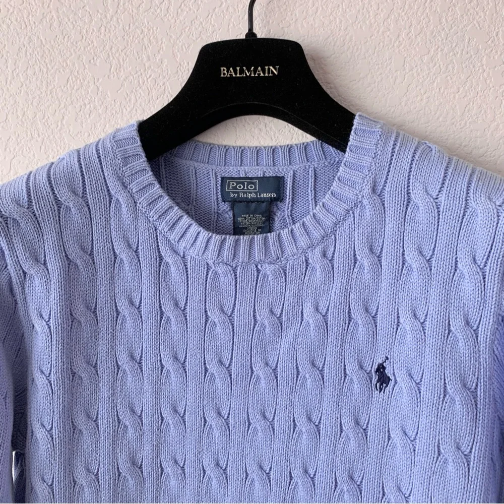 Ralph Lauren periwinkle cable knit cotton pullover sweater